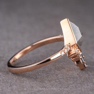 1.88 Carat Salt and Pepper Kite Diamond Engagement Ring, Bezel Ombre Wren Setting, 14K Rose Gold