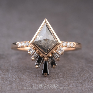 1.60 Carat Salt and Pepper Kite Diamond Engagement Ring, Bezel Ombre Wren Setting