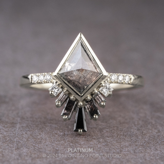 1.60 Carat Salt and Pepper Kite Diamond Engagement Ring, Bezel Ombre Wren Setting