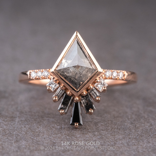 1.60 Carat Salt and Pepper Kite Diamond Engagement Ring, Bezel Ombre Wren Setting