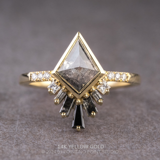 1.60 Carat Salt and Pepper Kite Diamond Engagement Ring, Bezel Ombre Wren Setting