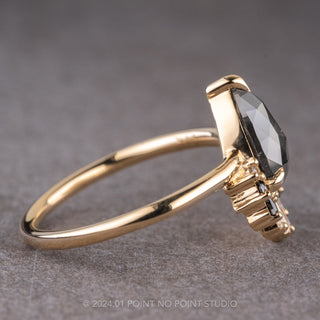 1.94 Carat Black Speckled Pear Diamond Engagement Ring, Ombre Wren Setting, 14k Yellow Gold
