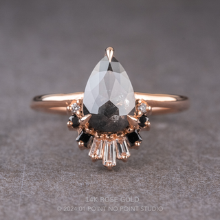 2.63 Carat Black Salt and Pepper Pear Diamond Engagement Ring, Ombre Wren Setting