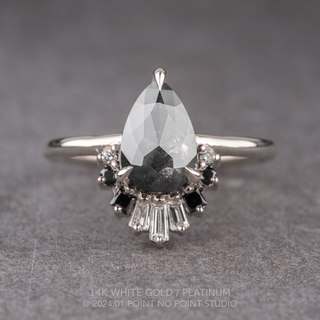 2.63 Carat Black Salt and Pepper Pear Diamond Engagement Ring, Ombre Wren Setting