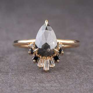 2.63 Carat Black Salt and Pepper Pear Diamond Engagement Ring, Ombre Wren Setting