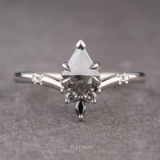 1.14 Carat Black Speckled Kite Diamond Engagement Ring, Ombre Flora Setting