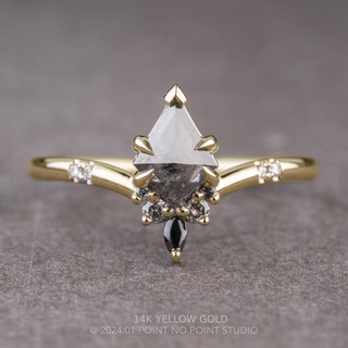 1.14 Carat Black Speckled Kite Diamond Engagement Ring, Ombre Flora Setting