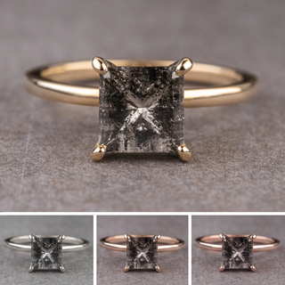 1.91 Carat Salt and Pepper Princess Cut Diamond Engagement Ring, Tulip Basket Jane Setting