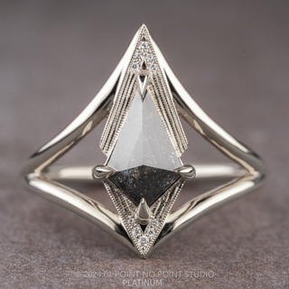 1.70 Carat Black Speckled Kite Diamond Engagement Ring, Arwen Setting