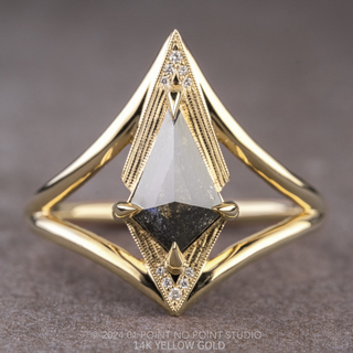 1.70 Carat Black Speckled Kite Diamond Engagement Ring, Arwen Setting