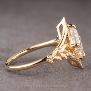 1.57 Carat Lozenge Moissanite and Diamond Engagement Ring, Thistle Setting, 14k Yellow Gold