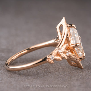 1.57 Carat Lozenge Moissanite and Diamond Engagement Ring, Thistle Setting, 14k Rose Gold