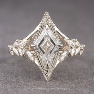 1.57 Carat Lozenge Moissanite and Diamond Engagement Ring, Thistle Setting, Platinum