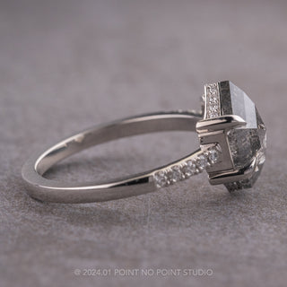 2.47 Carat Salt and Pepper Hexagon Diamond Engagement Ring, Juliette Setting, Platinum