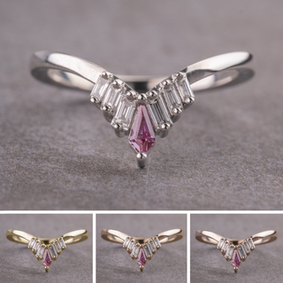 Violet Wedding Ring, Kite Alexandrite and Diamond Wedding Band