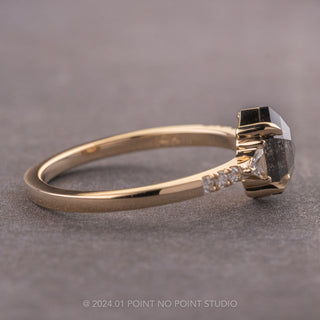 1.08 Carat Black Speckled Hexagon Diamond Engagement Ring, Eliza Setting, 14k Yellow Gold