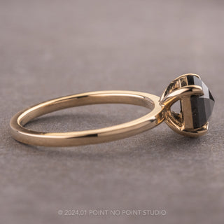 2.02 Carat Black Speckled Hexagon Diamond Engagement Ring, Tulip Jane Setting, 14k Yellow Gold