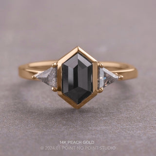 2 Carat Black Hexagon Diamond Engagement Ring, Bezel Zoe Setting