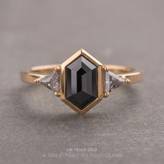 2 Carat Black Hexagon Diamond Engagement Ring, Bezel Zoe Setting