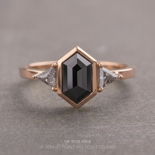2 Carat Black Hexagon Diamond Engagement Ring, Bezel Zoe Setting