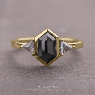 2 Carat Black Hexagon Diamond Engagement Ring, Bezel Zoe Setting