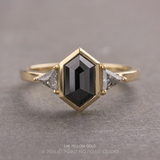 2 Carat Black Hexagon Diamond Engagement Ring, Bezel Zoe Setting