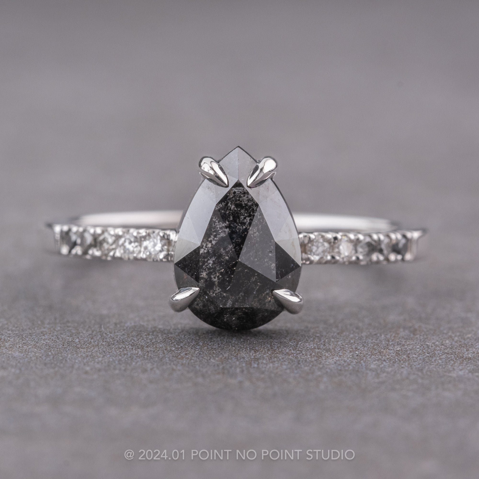 Black Speckled Diamond Engagement Ring, Point No Point Studio