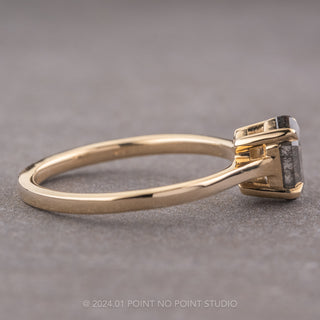 1.27 Carat Black Speckled Hexagon Diamond Engagement Ring, Lark Setting, 14K Yellow Gold