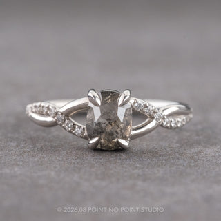 1.02 Carat Black Salt and Pepper Oval Diamond Engagement Ring, Wisteria Setting, Platinum