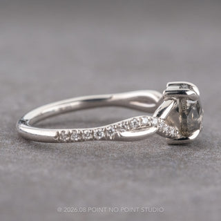 1.02 Carat Black Salt and Pepper Oval Diamond Engagement Ring, Wisteria Setting, Platinum
