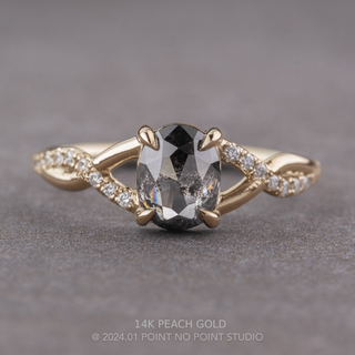 1.71 Carat Black Salt and Pepper Oval Diamond Engagement Ring, Wisteria Setting