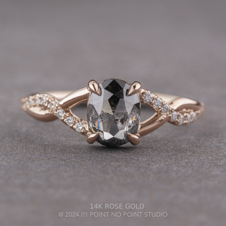 1.71 Carat Black Salt and Pepper Oval Diamond Engagement Ring, Wisteria Setting