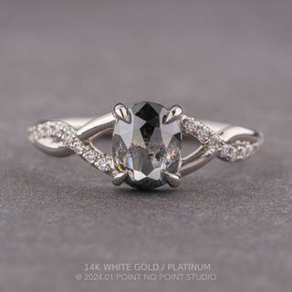 1.71 Carat Black Salt and Pepper Oval Diamond Engagement Ring, Wisteria Setting