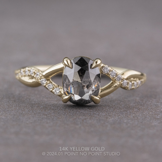 1.71 Carat Black Salt and Pepper Oval Diamond Engagement Ring, Wisteria Setting