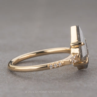 1.42 Carat Salt and Pepper Kite Diamond Engagement Ring, Eliza Setting, 14K Yellow Gold
