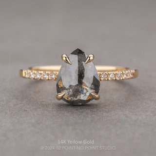 1.61 Carat Black Pear Diamond Engagement Ring, Jules Setting, Point No Point Studio. Available in a variety of metal types. Eco-friendly, Recycled Metals, Conflict Free.
