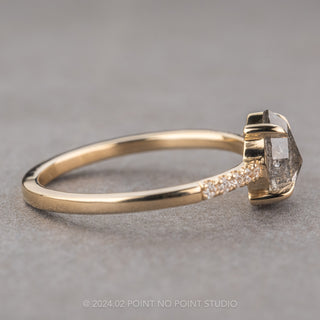 1.23 Carat Salt and Pepper Pear Diamond Engagement Ring, Jules Setting, 14K Yellow Gold