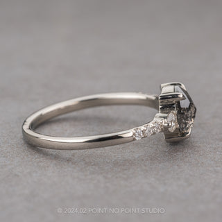 1.11 Carat Black Speckled Oval Diamond Engagement Ring, Eliza Setting, 14k White Gold