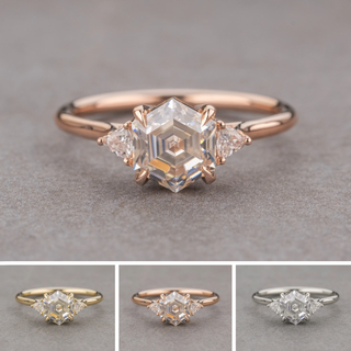 Hexagon Moissanite Engagement Ring, Lea Setting