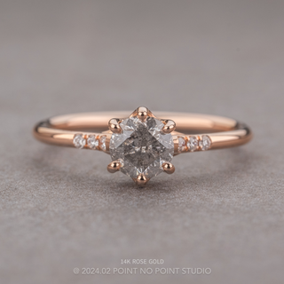 1.11 Carat Salt and Pepper Round Diamond Engagement Ring, Madeline Setting, Point No Point Studio. Available in a variety of metal types. Eco-friendly, Recycled Metals, Conflict Free.