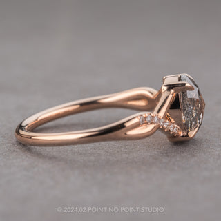 1.49 Carat Salt and Pepper Oval Diamond Engagement Ring, Wisteria Setting, 14K Rose Gold