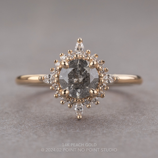 1.21 Carat Salt and Pepper Round Diamond Engagement Ring, Cosette Setting, Point No Point Studio. Available in a variety of metal types. Eco-friendly, Recycled Metals, Conflict Free.