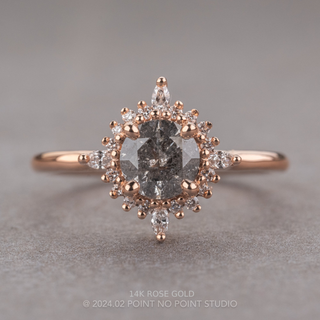 1.21 Carat Salt and Pepper Round Diamond Engagement Ring, Cosette Setting, Point No Point Studio. Available in a variety of metal types. Eco-friendly, Recycled Metals, Conflict Free.