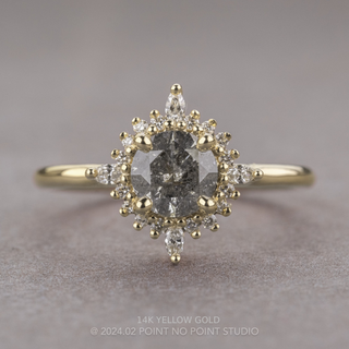 1.21 Carat Salt and Pepper Round Diamond Engagement Ring, Cosette Setting, Point No Point Studio. Available in a variety of metal types. Eco-friendly, Recycled Metals, Conflict Free.