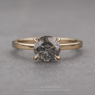 1.29 Carat Salt and Pepper Round Diamond Engagement Ring, Tulip Jane Setting, Point No Point Studio. Available in a variety of metal types. Eco-friendly, Recycled Metals, Conflict Free.