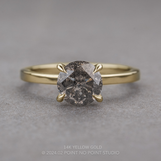 1.29 Carat Salt and Pepper Round Diamond Engagement Ring, Tulip Jane Setting, Point No Point Studio. Available in a variety of metal types. Eco-friendly, Recycled Metals, Conflict Free.
