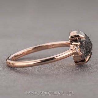2.33 Carat Salt and Pepper Hexagon Diamond Engagement Ring, Zoe Setting, 14K Rose Gold