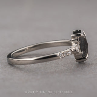 .92 Carat Black Speckled Hexagon Diamond Engagement Ring, Eliza Setting, 14k White Gold