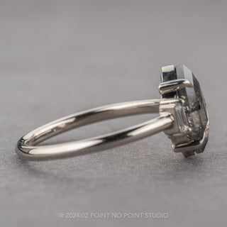 2 Carat Salt and Pepper Hexagon Diamond Engagement Ring, Zoe Setting, 14k White Gold