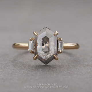 2.43 Carat Salt and Pepper Hexagon Diamond Engagement Ring, Zoe Setting